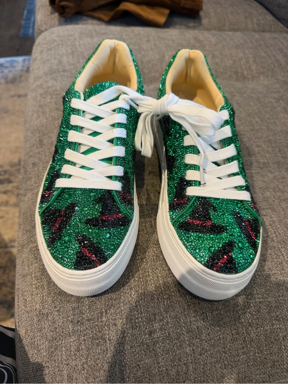 Betsey Johnson Green Glitter Low-Top Sneakers with Black & Pink Accents